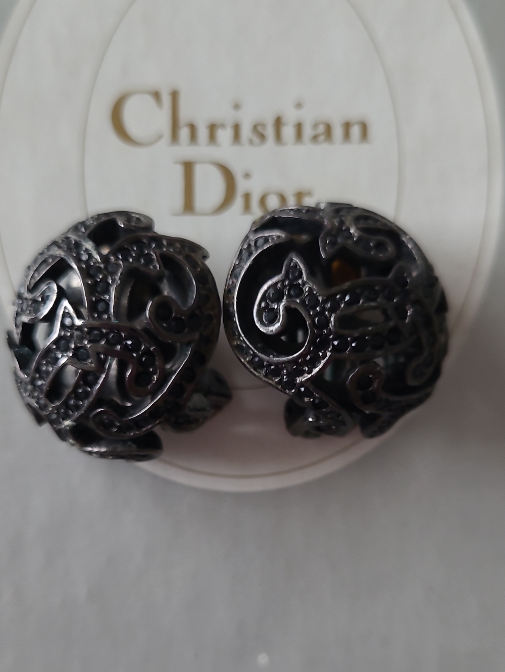 Dior Black Ornate Filigree Clip-On Earrings
